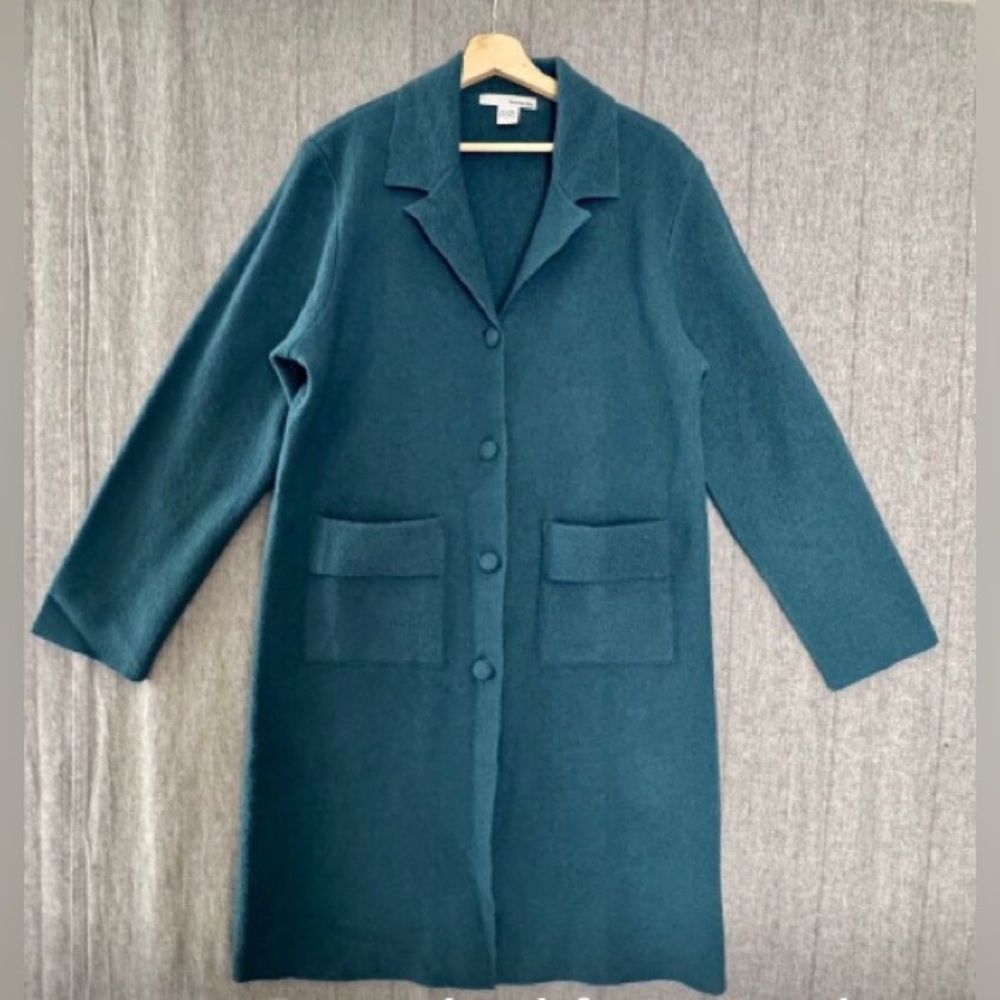 TSD Two Star Dog Teal 100% Boiled Wool Covered Button Coatigan Blazer Sweater.